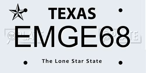 EMGE68 Texas License Plate