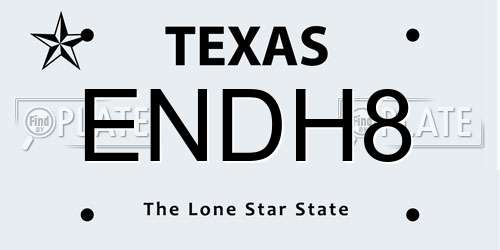ENDH8 Texas License Plate