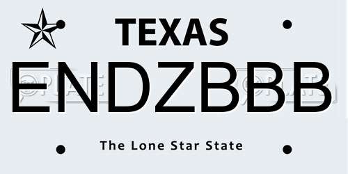 ENDZBBB Texas License Plate