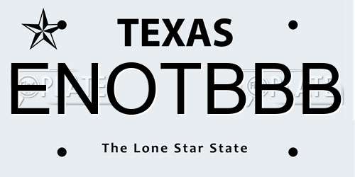 ENOTBBB Texas License Plate
