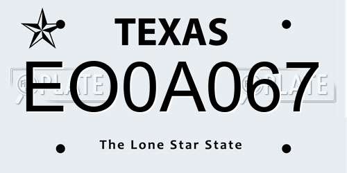EO0A067 Texas License Plate