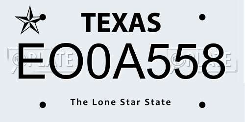 EO0A558 Texas License Plate