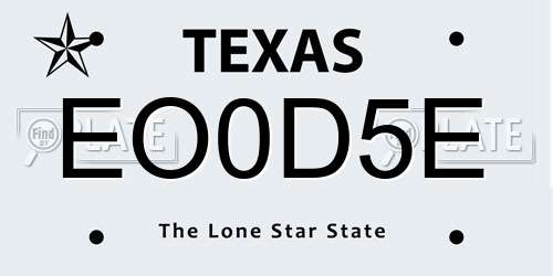 EO0D5E Texas License Plate