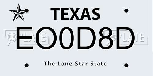 EO0D8D Texas License Plate
