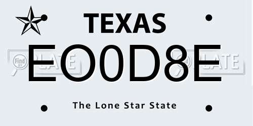 EO0D8E Texas License Plate