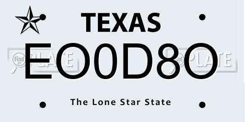 EO0D8O Texas License Plate
