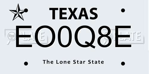 EO0Q8E Texas License Plate
