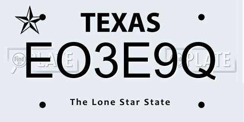 EO3E9Q Texas License Plate