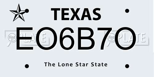 EO6B7O Texas License Plate