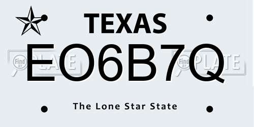 EO6B7Q Texas License Plate