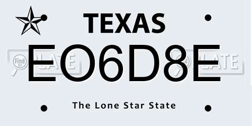 EO6D8E Texas License Plate