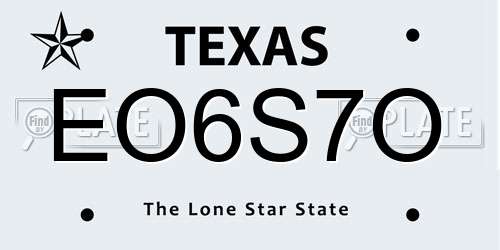 EO6S7O Texas License Plate