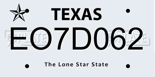EO7D062 Texas License Plate