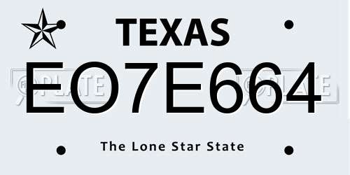 EO7E664 Texas License Plate