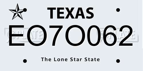 EO7O062 Texas License Plate