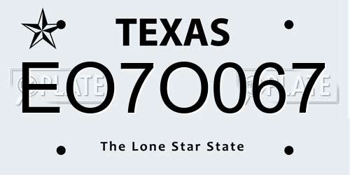 EO7O067 Texas License Plate