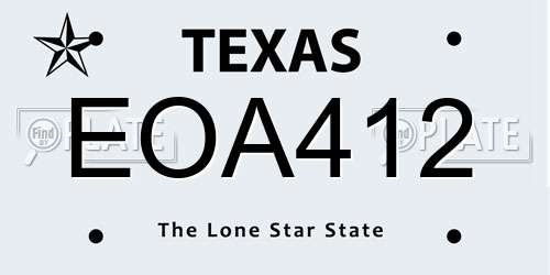 EOA412 Texas License Plate