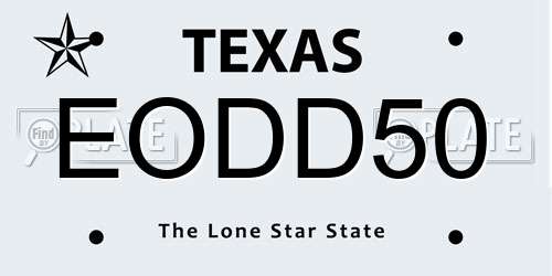 EODD50 Texas License Plate