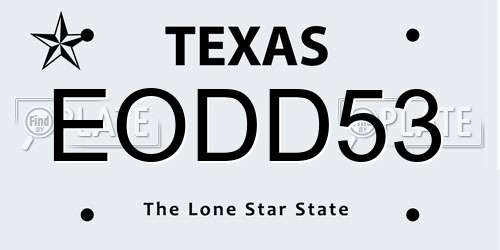 EODD53 Texas License Plate