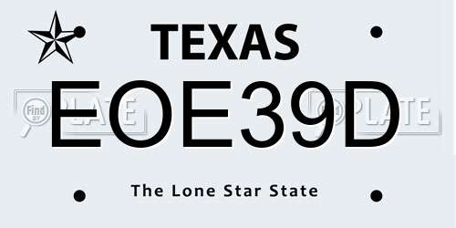 EOE39D Texas License Plate