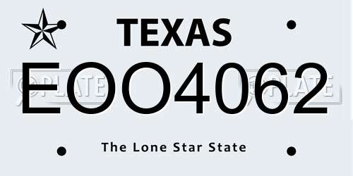 EOO4062 Texas License Plate