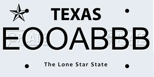EOOABBB Texas License Plate