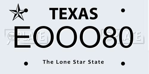 EOOO80 Texas License Plate
