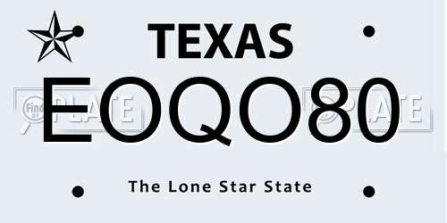 EOQO80 Texas License Plate