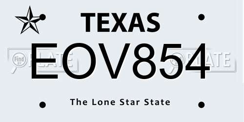 EOV854 Texas License Plate