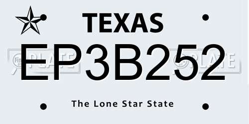 EP3B252 Texas License Plate