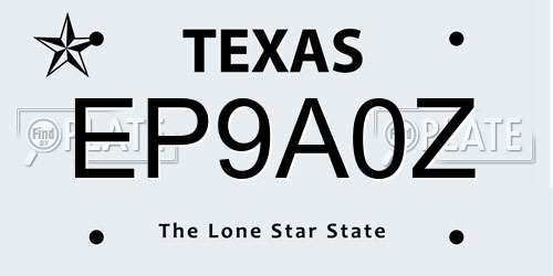 EP9A0Z Texas License Plate