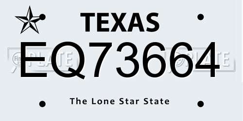 EQ73664 Texas License Plate
