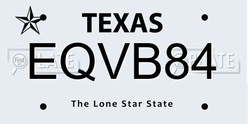EQVB84 Texas License Plate