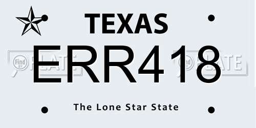 ERR418 Texas License Plate