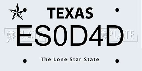 ES0D4D Texas License Plate