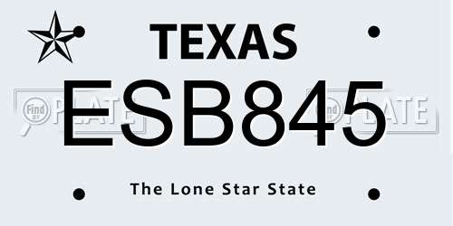 ESB845 Texas License Plate