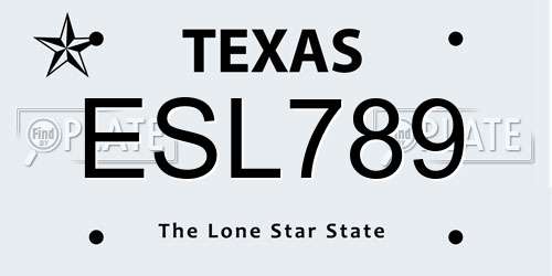 ESL789 Texas License Plate