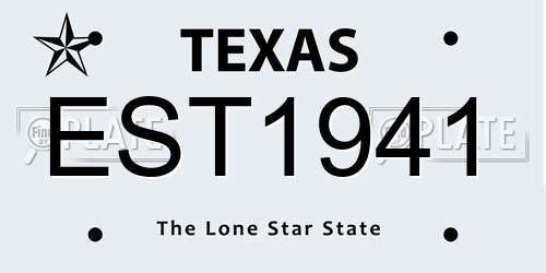 EST1941 Texas License Plate