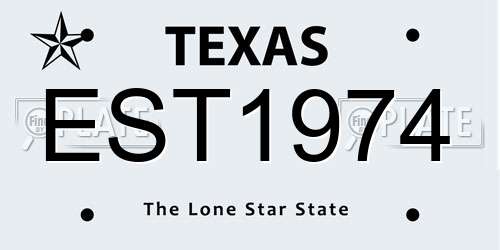 EST1974 Texas License Plate
