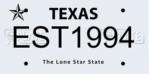 EST1994 Texas License Plate