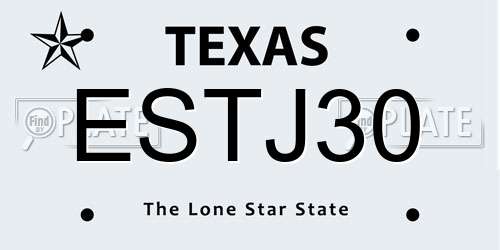 ESTJ30 Texas License Plate
