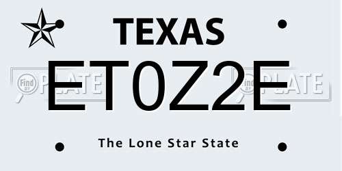 ET0Z2E Texas License Plate