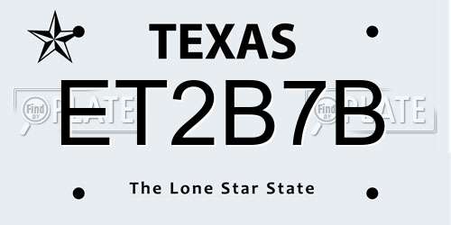 ET2B7B Texas License Plate