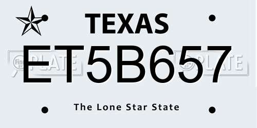 ET5B657 Texas License Plate