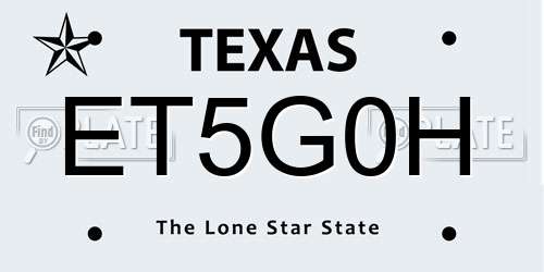 ET5G0H Texas License Plate