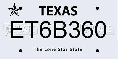 ET6B360 Texas License Plate