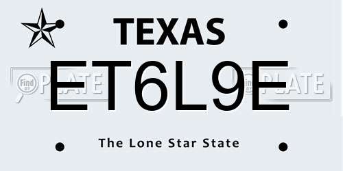 ET6L9E Texas License Plate