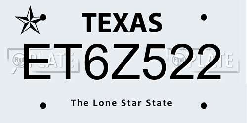 ET6Z522 Texas License Plate