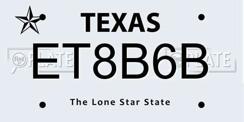 ET8B6B Texas License Plate