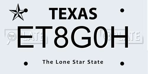 ET8G0H Texas License Plate